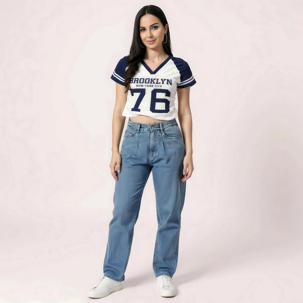 "Brooklyn 76" Varsity Crop Top – Navy &amp; White